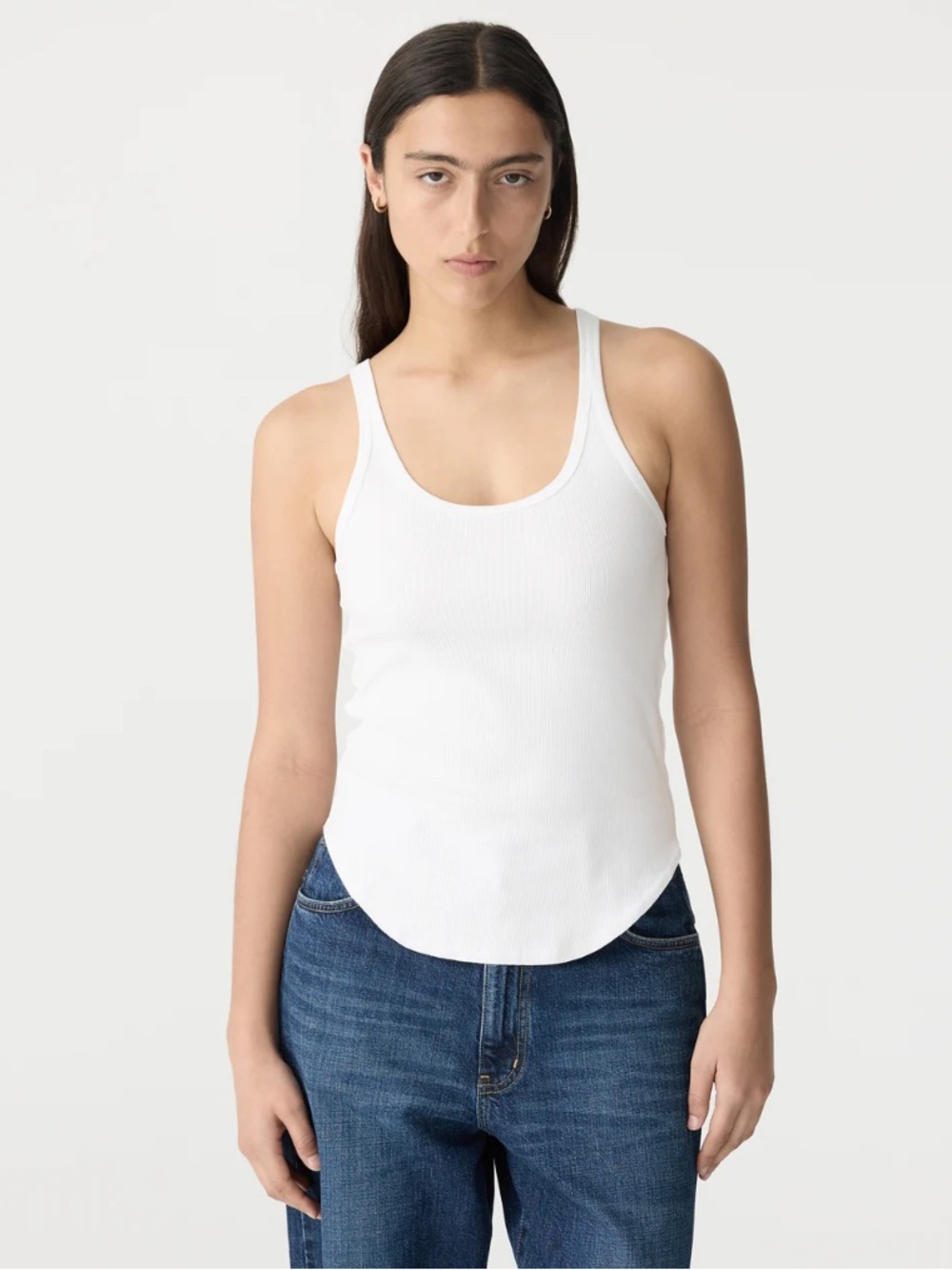 Bassike White Ribbed Scoop Neck Tank Top Small